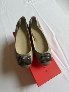 Ivanka Trump Beige Ballet Flats with Crystal Buckles